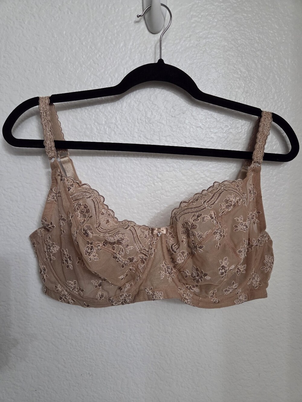 Paramour Floral Lace Mesh Embroidered Underwire Bra Size 38DDD